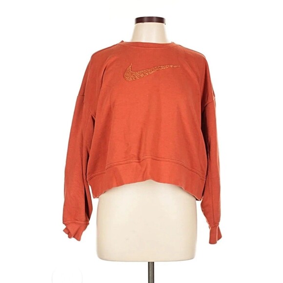 Nike Swoosh Patch Women’s Burnt Orange Sweatshirt Sz L Crop Long Sleeve - Picture 1 of 8